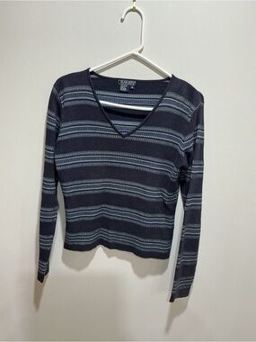 Vintage Harolds V-neck, striped blue sweater, size medium